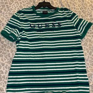 GUESS Green, Navy & White Striped Logo Tee